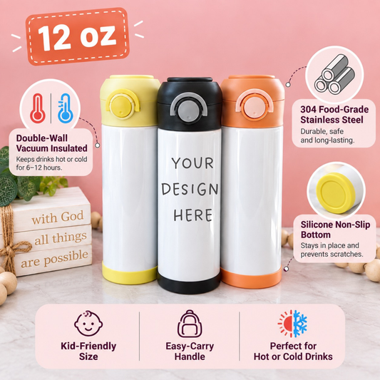 Custom Kids 12oz Tumbler – Personalized Stainless Steel Insulated Water Bottle