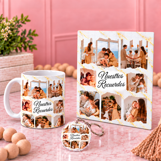 Personalized Photo Gift Set – Mug, 120-Piece Puzzle & Round Keychain